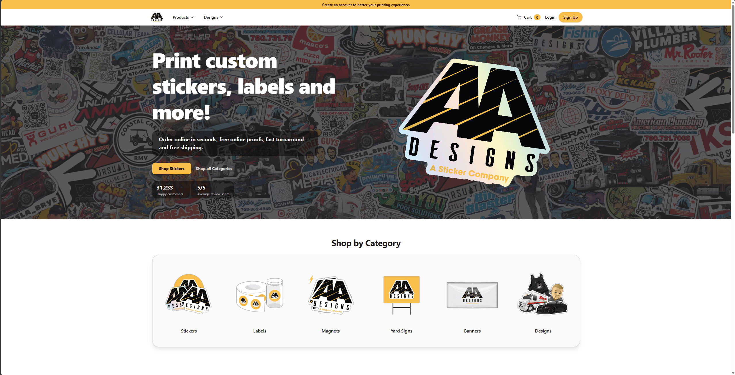 AA Designs website screenshot